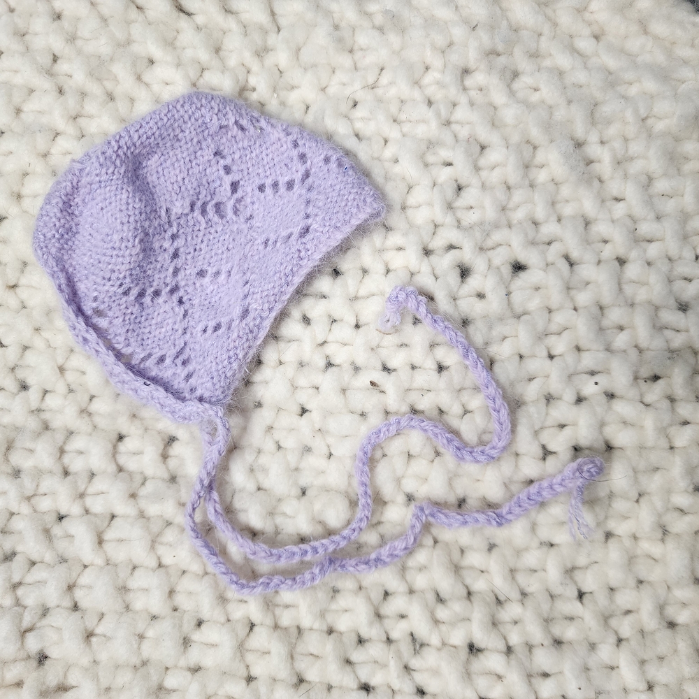 Lavender Knit Baby Bonnet